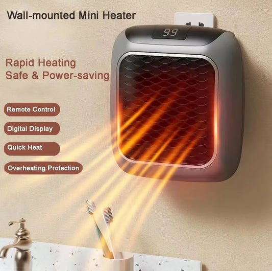 800W Electric Space Heater with Digital Thermostat – Plug-In Wall Heater, Timer, Portable Mini Fan Warmer for Home & Office